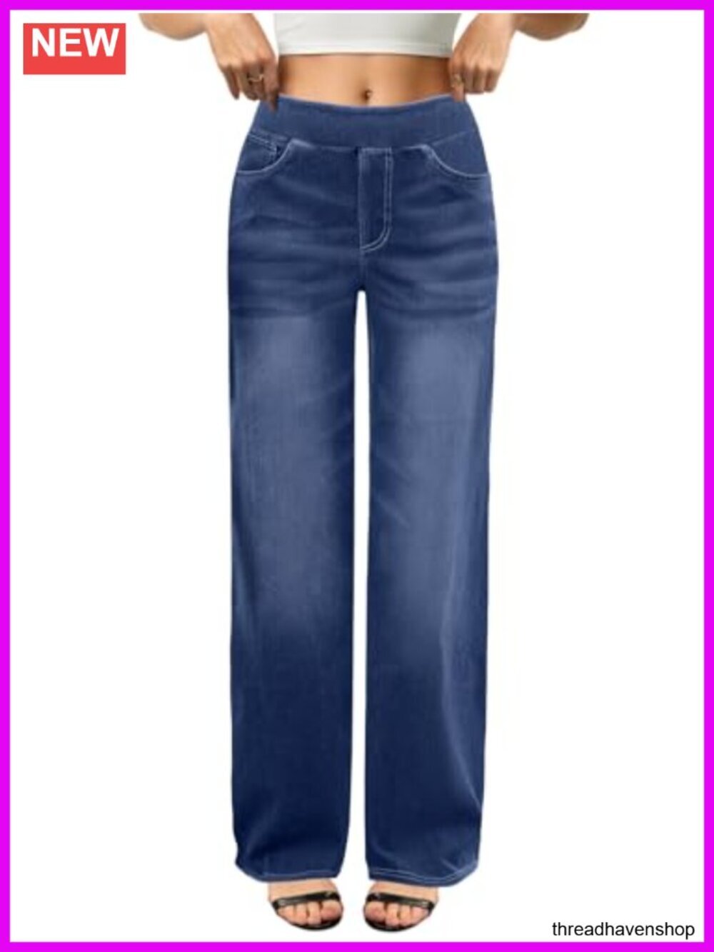 Wide Leg Jeans for Women High Waisted Stretchy Pull On Denim 4 Pockets